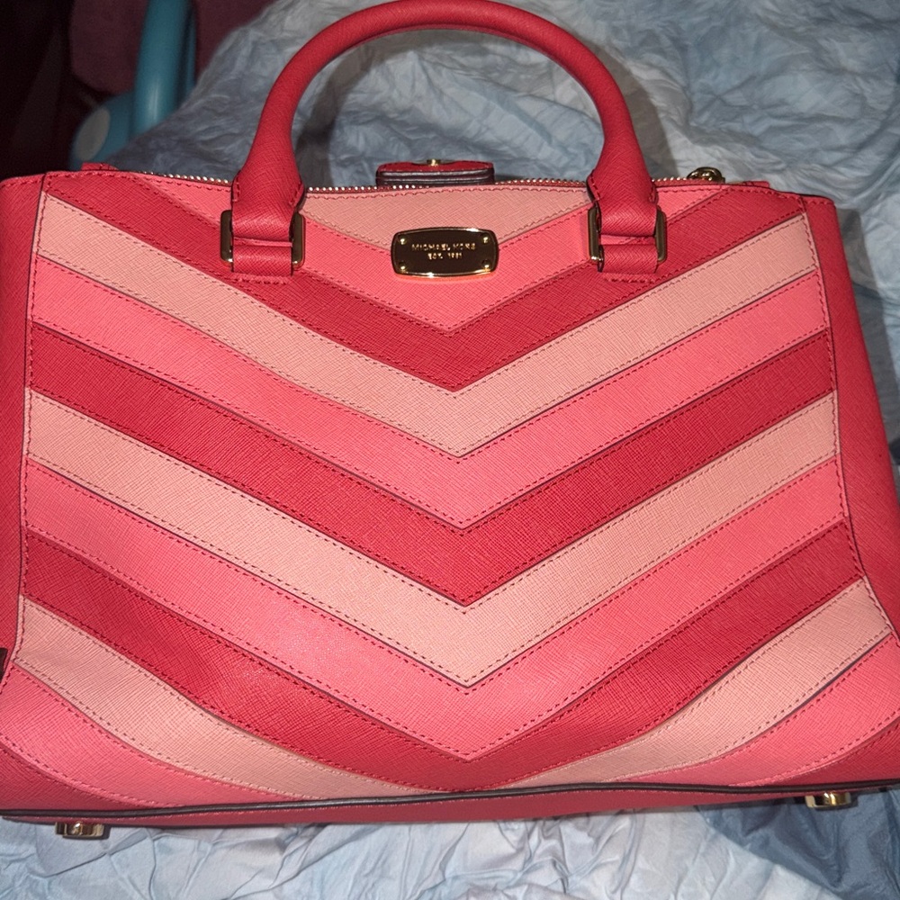 Michael Kors Chevron Satchel in Red and Pink